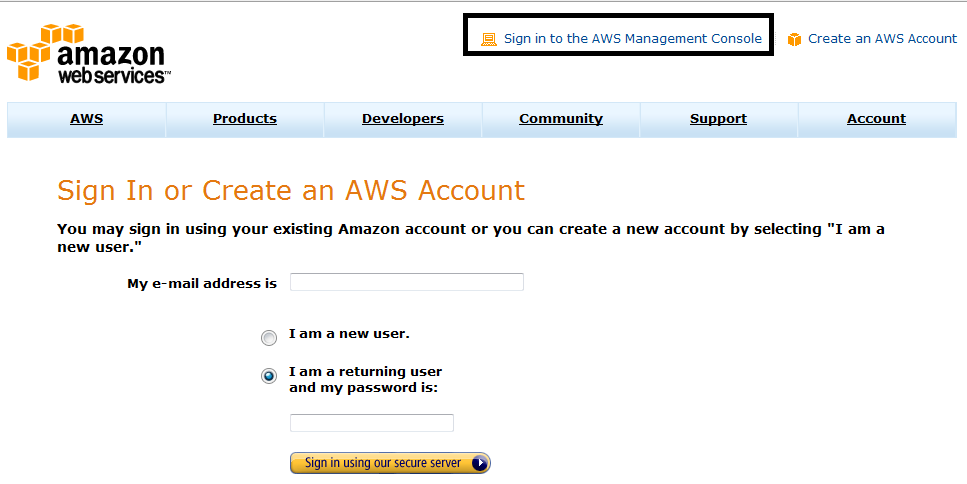 AmazonSQSS3Sample/AWSLoginConsole.png