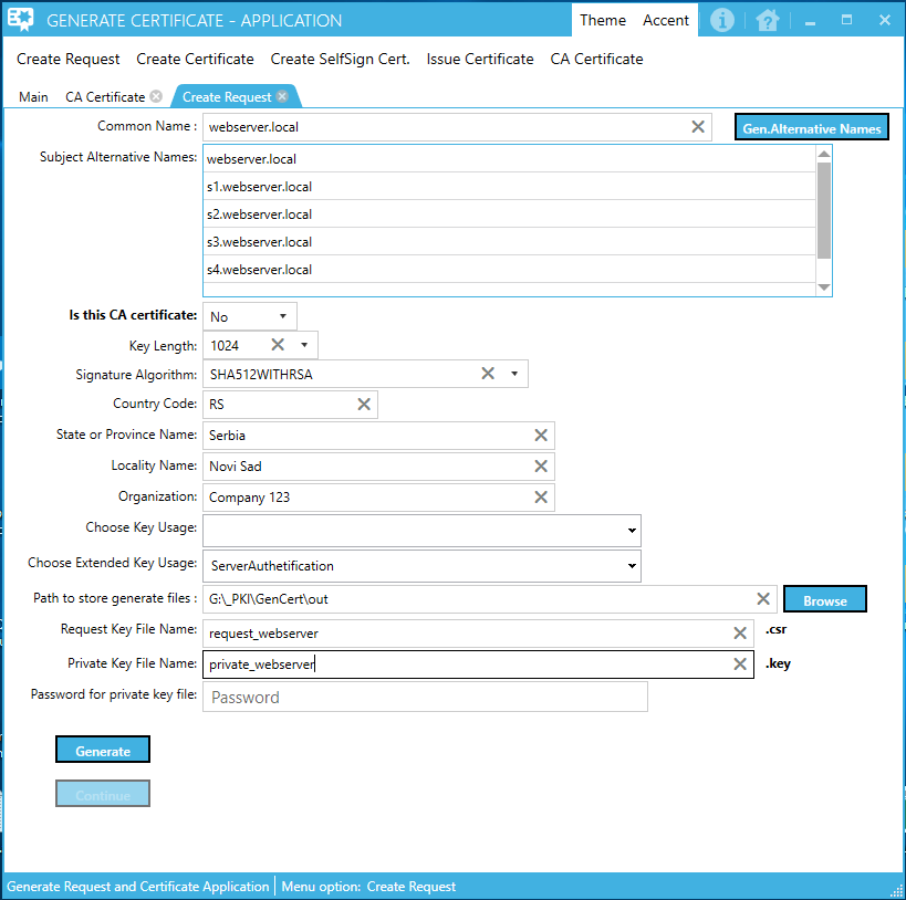 Certificate request file