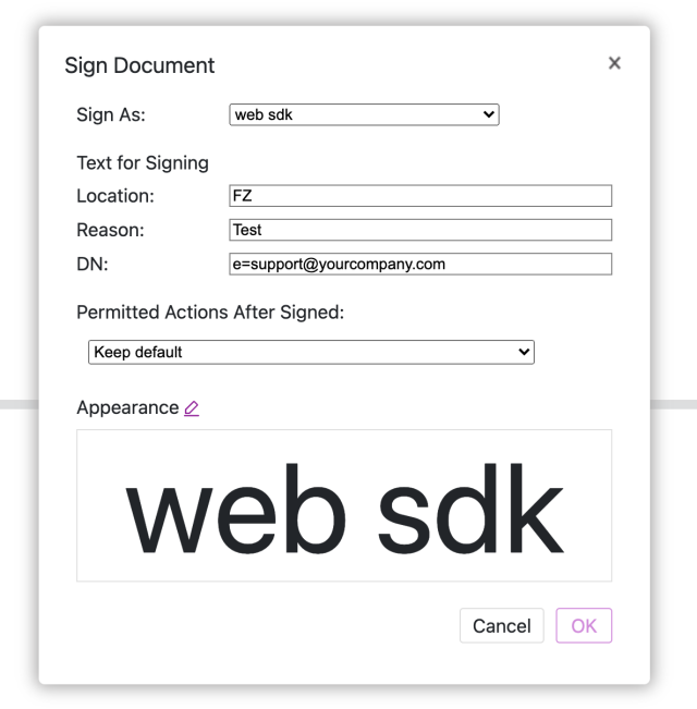 Signing signature form field