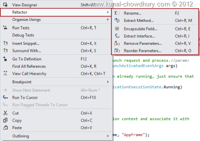 Refactor Context Menu in Visual Studio 2012