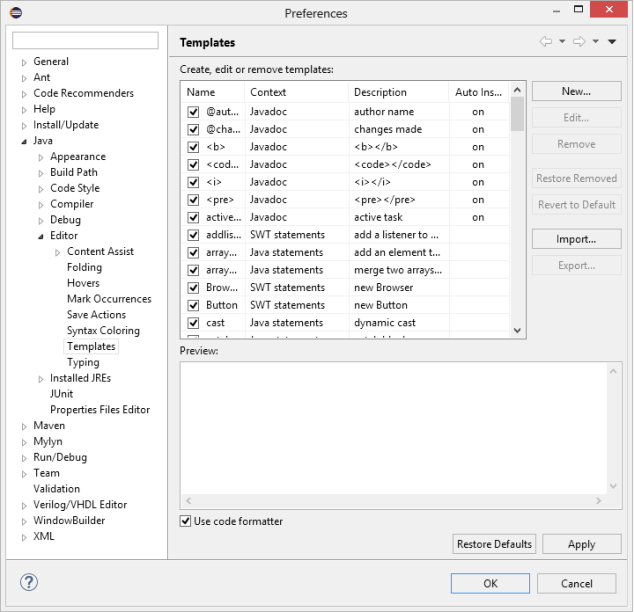 Eclipse Preferences dialog