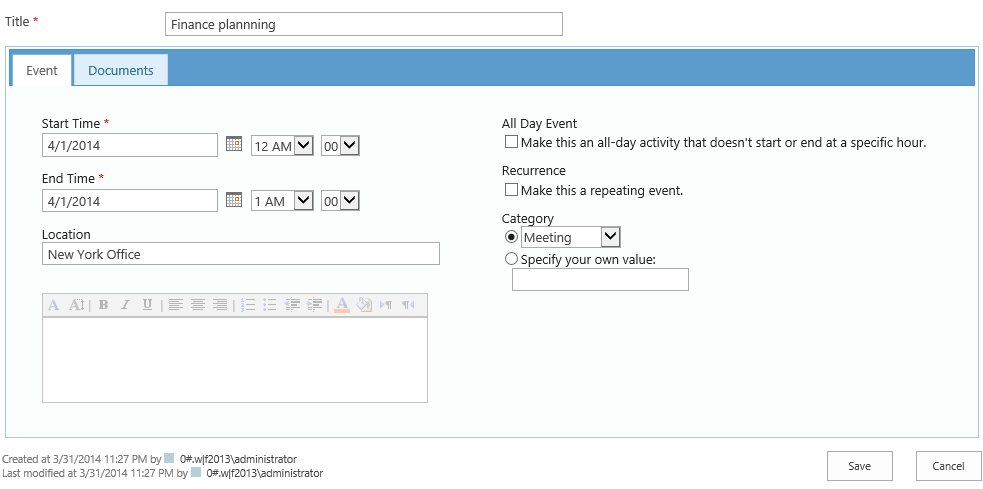 SharePoint event form with related documents