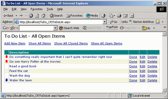 To Do List Application in Internet Explorer 6.0