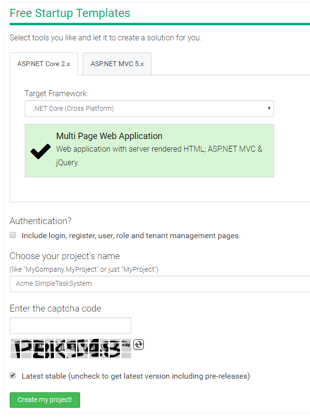 Template creation aspnetboilerplate