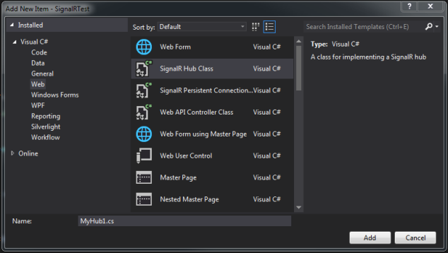 Adding a SignalR Hub