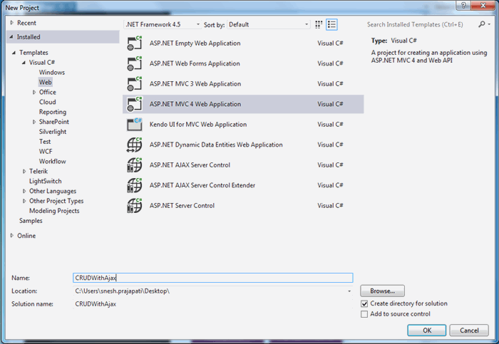 Choose Application Template for ASP.NET MVC4