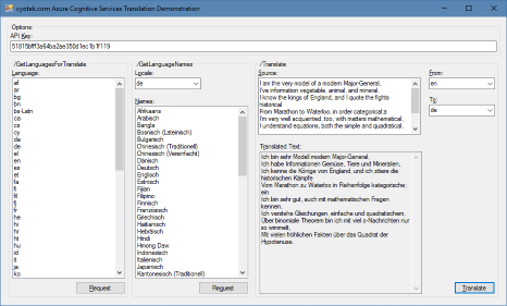 Sample project demonstrating the use of the cognitive services API