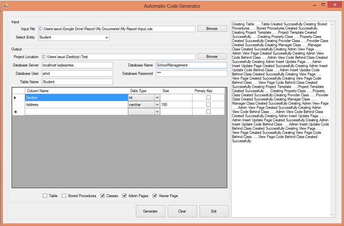 User Interface of Automatic Code Generator