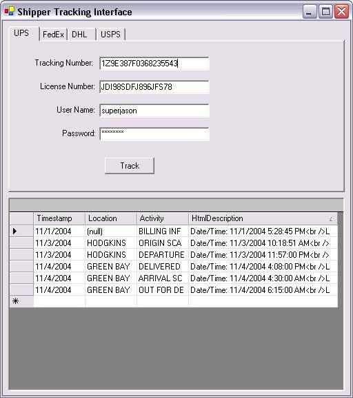 Shipper Interface Screenshot
