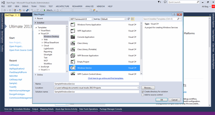 Creating Windows Service Project
