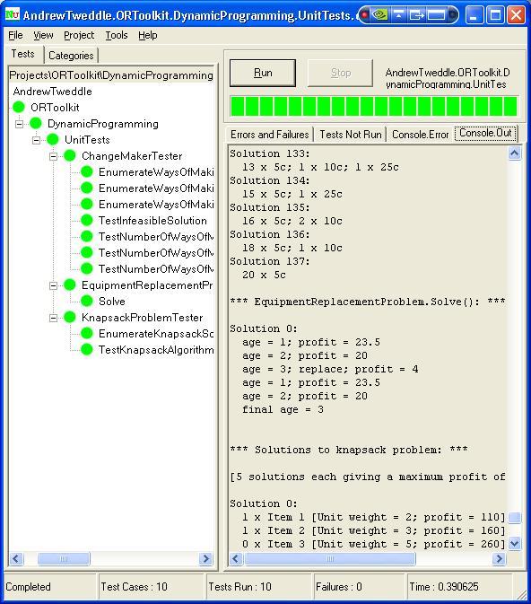 Unit test outputs