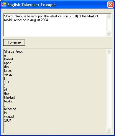 English Tokenizer application user interface