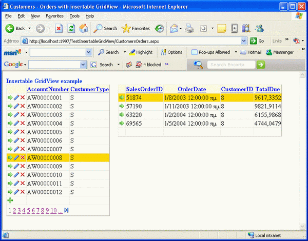 Insertable gridview