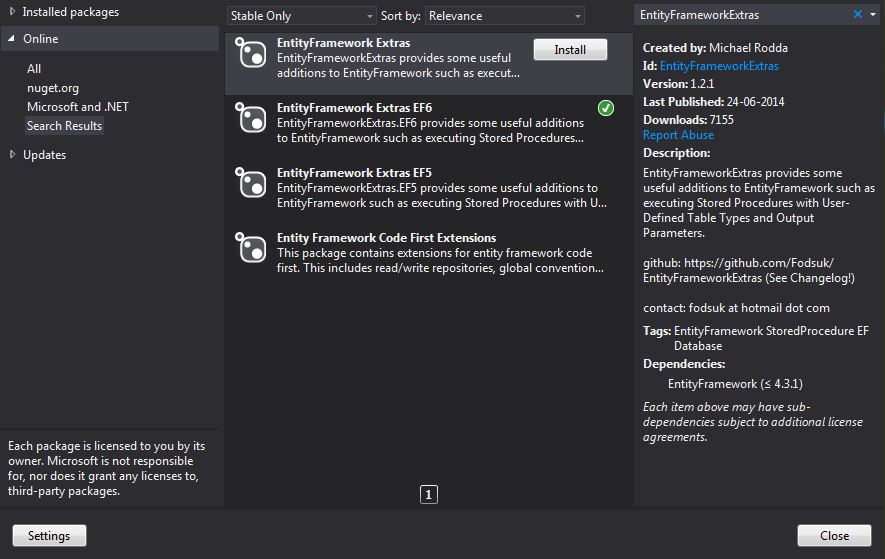 Add Entity framework extras package from nuget