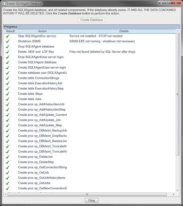 Create Database progress