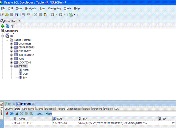 Sample Encryption Database table