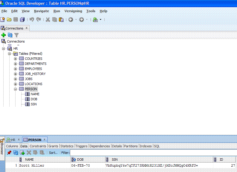 Sample Encryption Database table