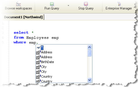 Sample Column IntelliSense