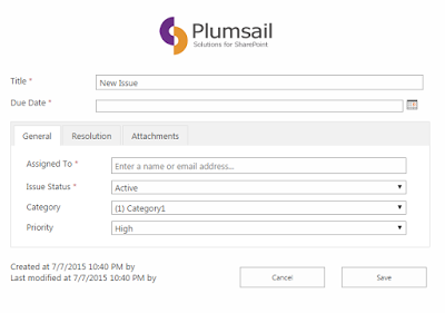 SharePoint issue form