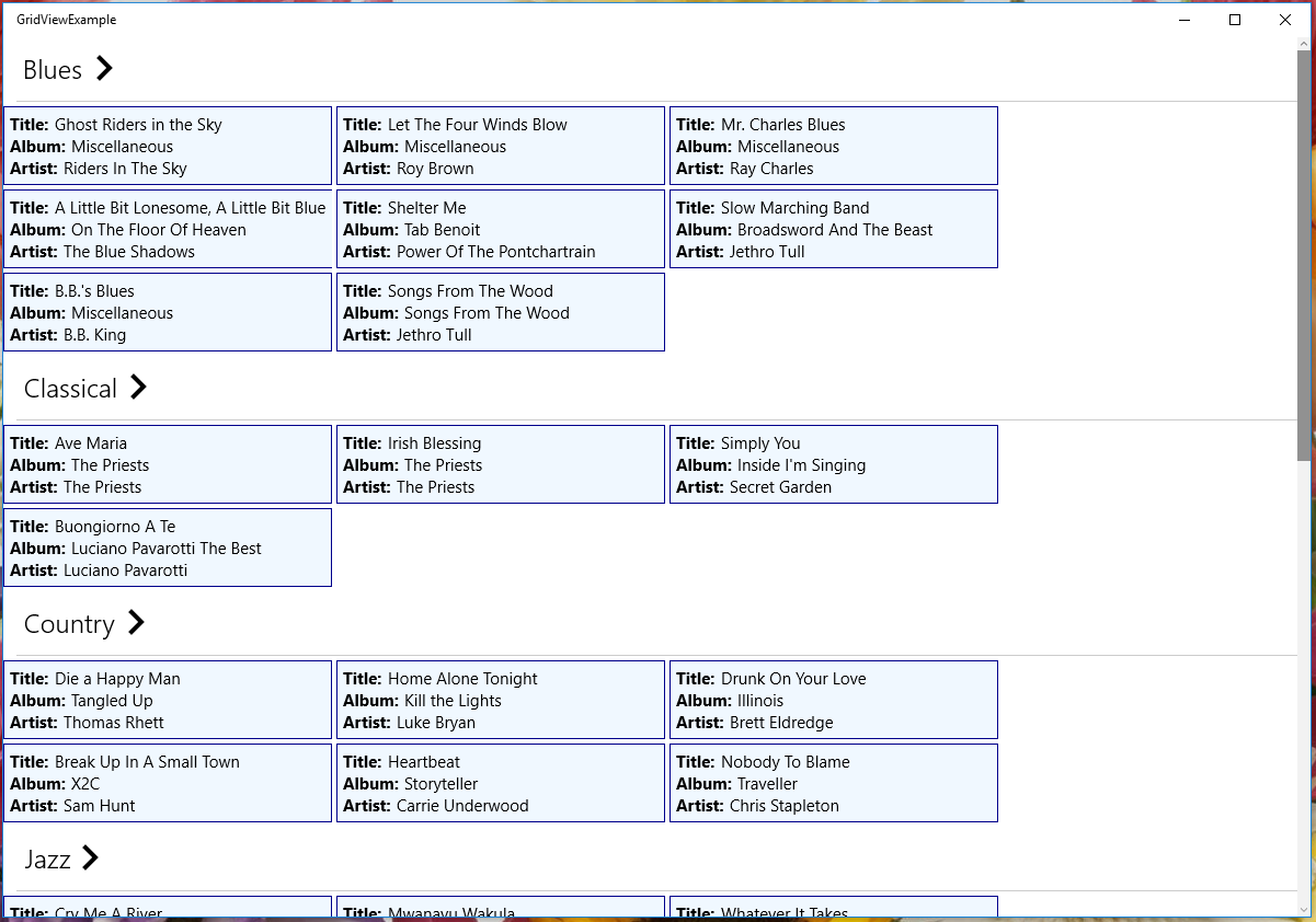 GridView with grouping