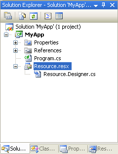 Resource in Solution Explorer