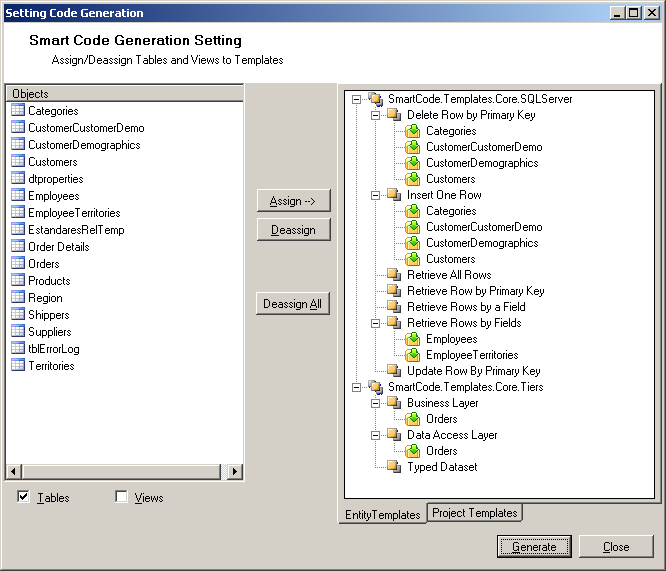 SmartCode Code generation setting