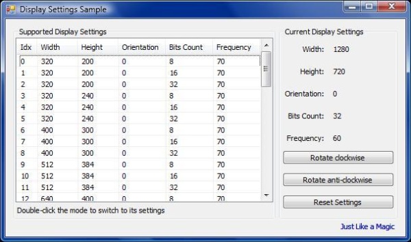 Display Settings Sample Snashot