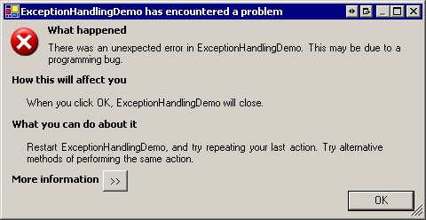 screenshot of unhandled exception UI in a winforms app