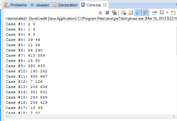 Output for Store Credit