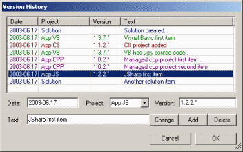 Version history screenshot