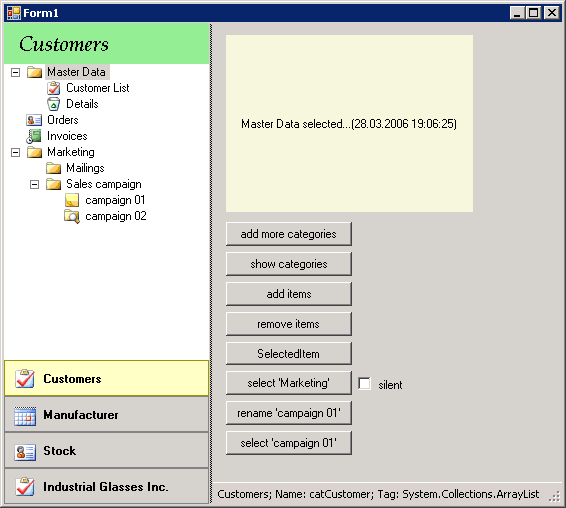 the NavigationTree control used in the demo project