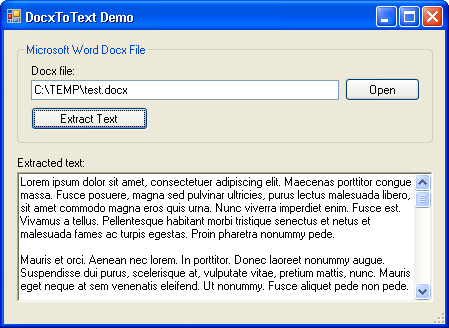 DocxToText demo application