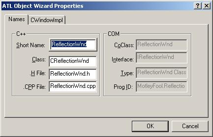 Figure 10. ATL Object Wizard Properties - Names.