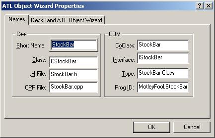 Figure 4. ATL Object Wizard Properties - Names.