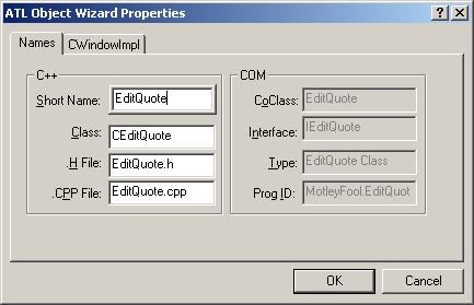 Figure 6. ATL Object Wizard Properties - Names.