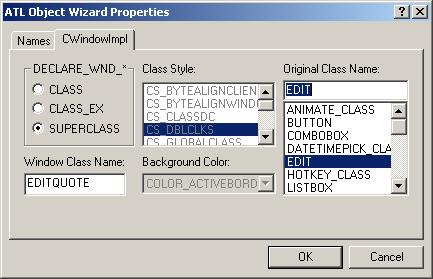 Figure 7. ATL Object Wizard Properties - Names.