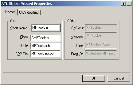 Figure 8. ATL Object Wizard Properties - Names.
