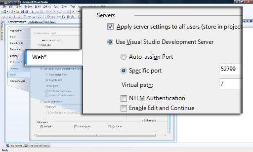 Change the auto-assign port to specific port of your web application