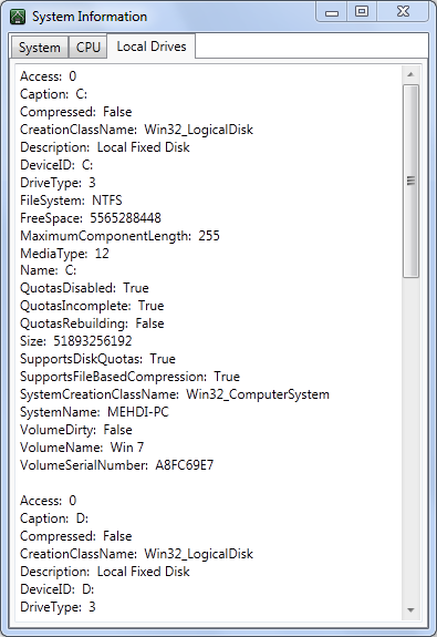 Local Drives Information