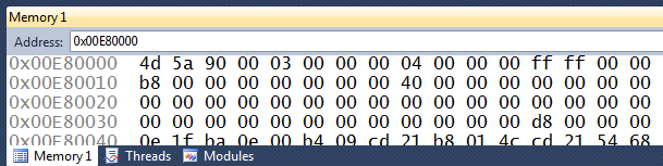 Memory of target process from VS debugger