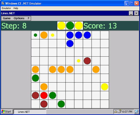 Appearance of Lines.NET game in Windows CE.NET emulator