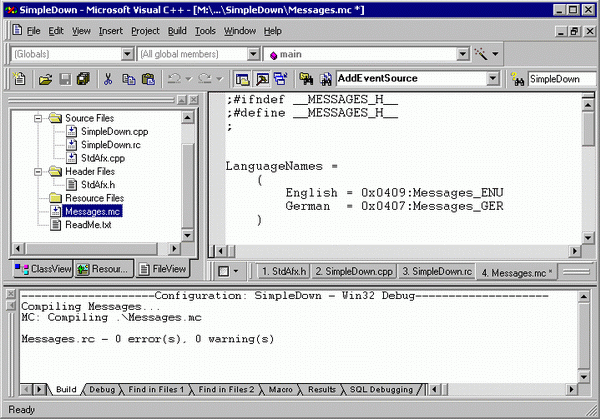 Output of mc.exe if compiling the file Messages.mc