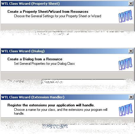 The WTL wizards in action: one for dialogs, other for property sheets